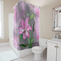 Hermosa pintura con motivos de flores lirio rosado