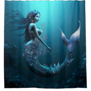 Cortina De Ducha Hermosa sirena azul