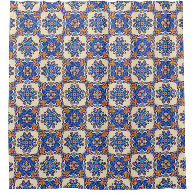 Cortina De Ducha Hermosa Tile Boho Talavera (Anverso)