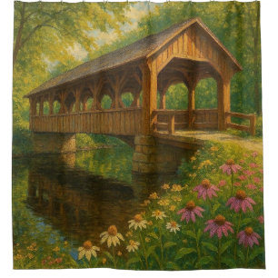Cortina De Ducha Hermoso arte de puente cubierto de verano