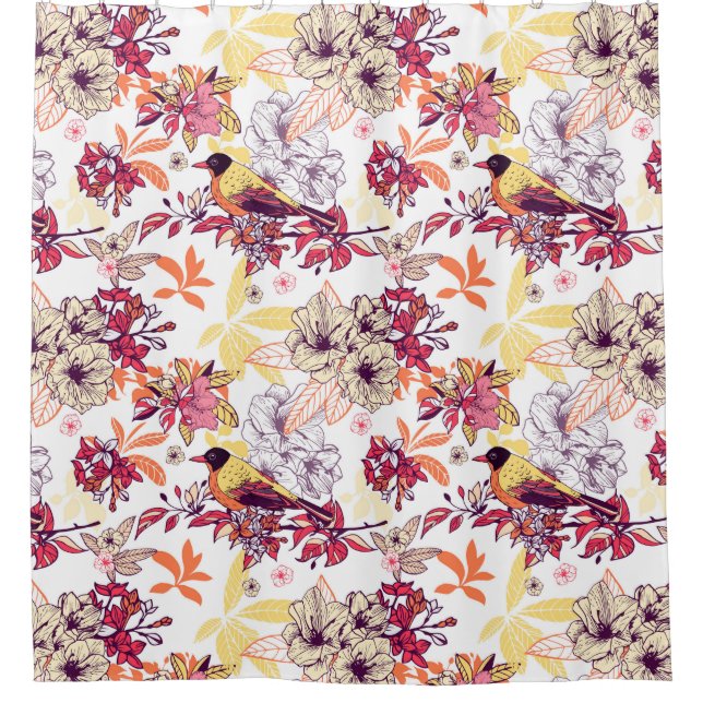 Cortina De Ducha Hermoso patrón floral (Anverso)