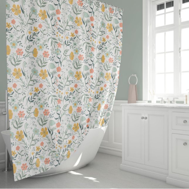 Cortina De Ducha Hermoso patrón floral botánico (Beautiful Botanical Floral Pattern Shower Curtain Fun And Whimsical from Studio Posies. )