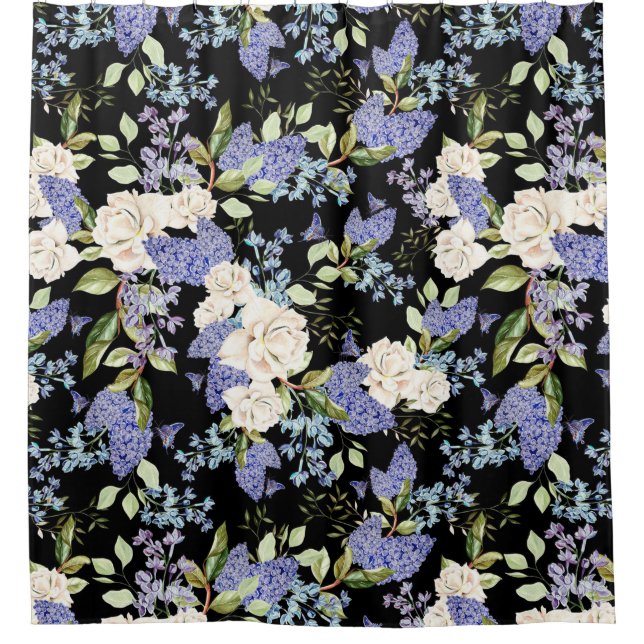 Cortina De Ducha Hermoso patrón floral Rosa de lino (Anverso)