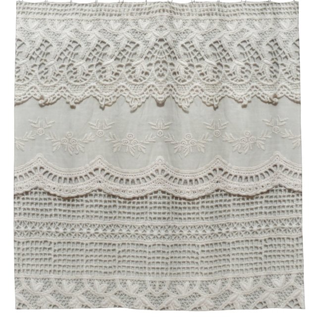 Cortina De Ducha Hermoso, sutil, blanco lacado textil cerca.  (Anverso)