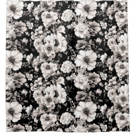 Cortina De Ducha Hermoso tono sepia negro y claro floral