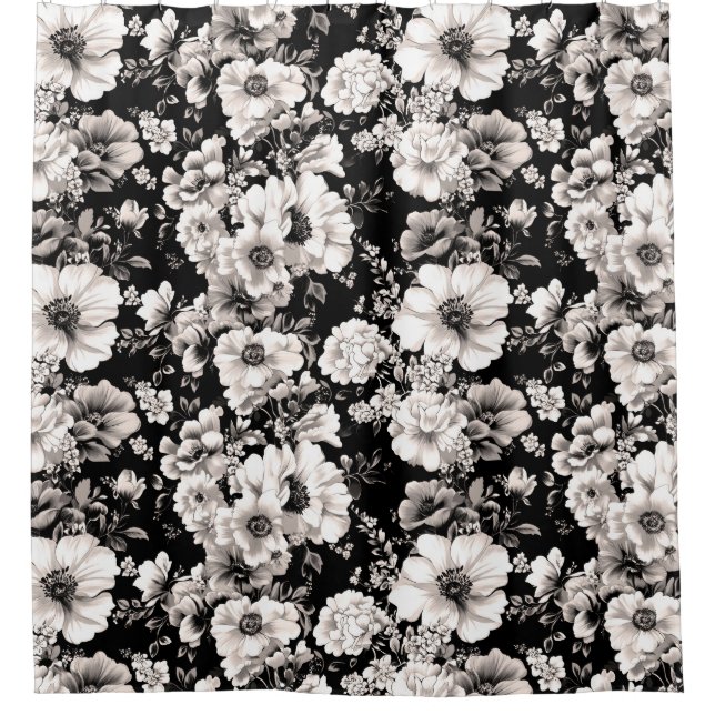 Cortina De Ducha Hermoso tono sepia negro y claro floral (Anverso)