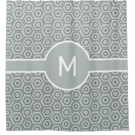 Cortina De Ducha Hexageres grises con geométrico monograma central
