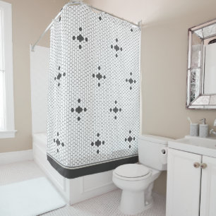 Cortina De Ducha Hexagon Penny Tile, estrella de 4 puntas gris, cua