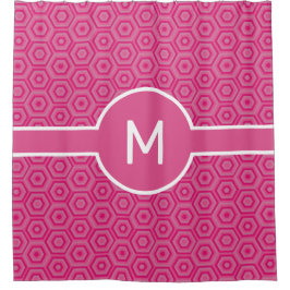 Cortina De Ducha Hexagonal rosa con geométrico monograma central