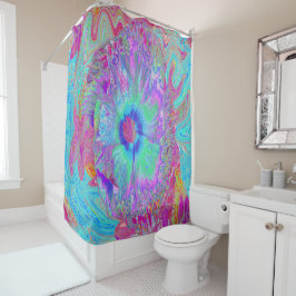 Cortina De Ducha Hibiscus psicodélico retro arcoiris azul