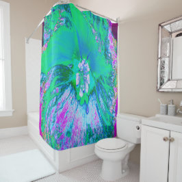 Cortina De Ducha Hibiscus psicodélico retro verde y rosa caliente