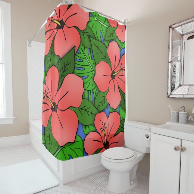 Cortina De Ducha Hibiscus y Monstera #2 (In situ)