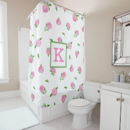 Cortina De Ducha Hidrangeas rosas acuáticas Monograma