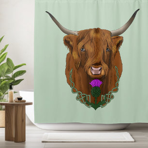 Cortina De Ducha Highland Scottish Cow Purple Celtic Knot Work