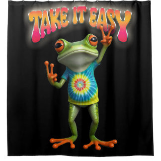 Cortina De Ducha Hippie Frog Take it Easy Fun Colorful 