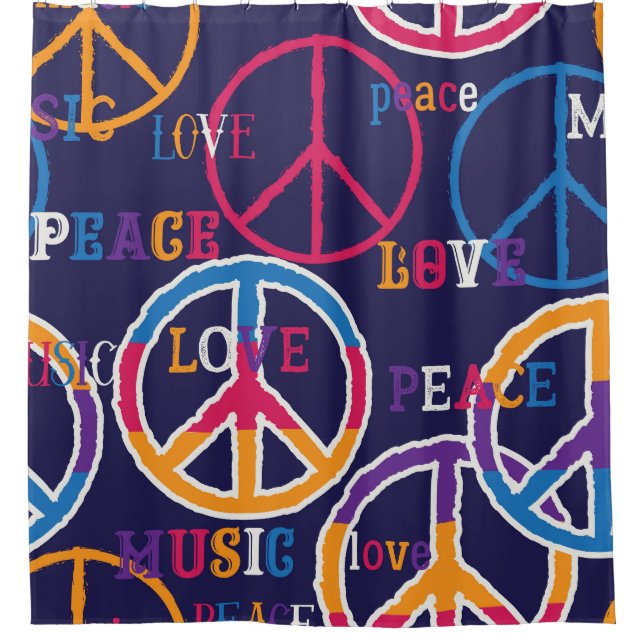 Cortina De Ducha Hippie Peace: Vibrante Diseño de Símbolo. (Anverso)