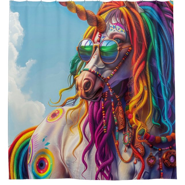 Cortina De Ducha Hippie Unicorn (Anverso)