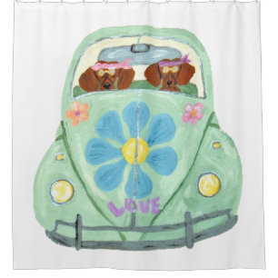 Cortina De Ducha Hippies Dachshund En Amor Móvil De Flor