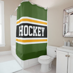 Cortina De Ducha HOCKEY Bosque Atlético Green Rayas Amarillas Negra