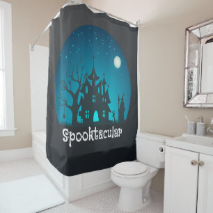 Cortina De Ducha Hogar trinitense de azul y negro en Spooktacular