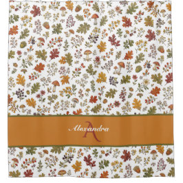 Cortina De Ducha Hoja floral de hongo de bosque otoñal Nombre perso