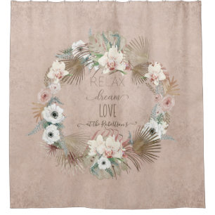 Cortina De Ducha Hoja tropical de hojas de palma boho orquídea Rubo