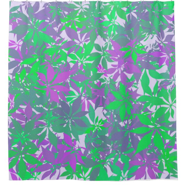 Cortina De Ducha Hojas de castaño verdes y moradas (Anverso)
