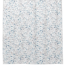 Cortina De Ducha Hojas de color azul gris de la acuarela en blanco