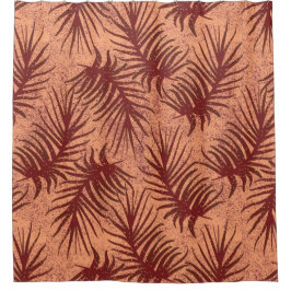 Cortina De Ducha Hojas de color rojo-marrón sobre un fondo moteado.