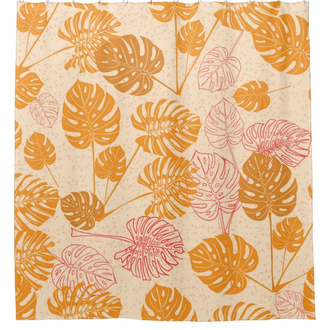 Cortina De Ducha Hojas de monstera tropical. dibujo de silueta Seam (Anverso)
