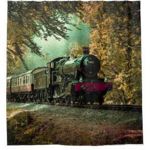 Cortina De Ducha Hojas de otoño retro vintage del tren