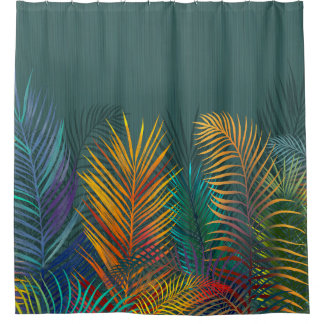 Cortina De Ducha Hojas de palma de color tropical. Hojas de neón ar