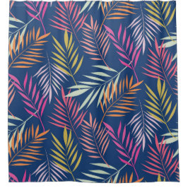 Cortina De Ducha Hojas de Palma Tropicales Coral Rosa Azul 