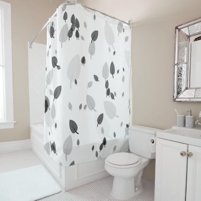 Cortina De Ducha hojas grises y blancas (In situ)