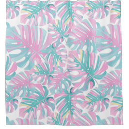 Cortina De Ducha Hojas rosadas tropicales