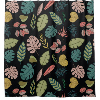 Cortina De Ducha Hojas tropicales: Floral veraniega vintage