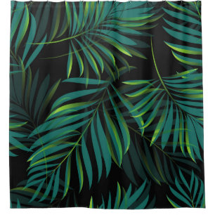 Cortina De Ducha Hojas tropicales verdes de palma. Gráfico de patro