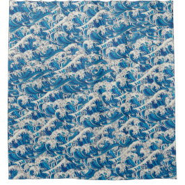 Cortina De Ducha Hokusai Great Wave Pattern Océano Azul Náutico