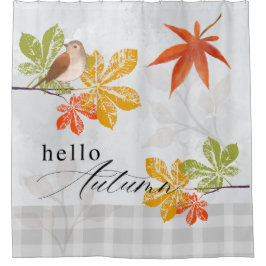 Cortina De Ducha Hola otoño con hojas de aves y caídas