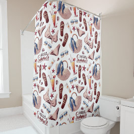 Cortina De Ducha Hola Summer Beach Vibes Diversión Patrón de vacaci