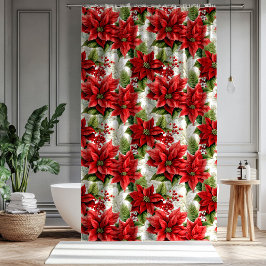 Cortina De Ducha Holiday Floral Curtain Red Poinsettia Décor