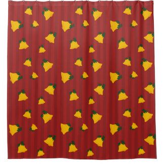 Cortina De Ducha Holiday Red Gold Stripe Bells Christmas