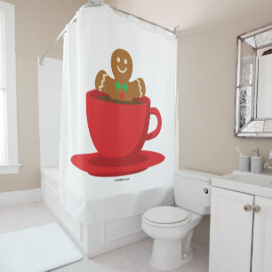 Cortina De Ducha Hombre de Jengibre Relajándose En Taza Roja de Cho