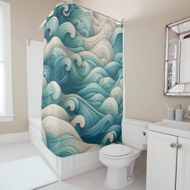 Cortina De Ducha Home Studio Ocean Wave Swirl (In situ)