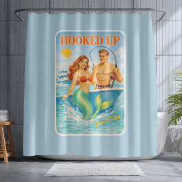 Cortina De Ducha Hooked Up Fishing Pin-up Mermaid | Funny Nautical