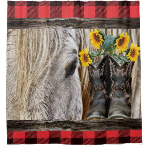 Cortina De Ducha Horse Cowboy Boots Junta de Barras Red Placa