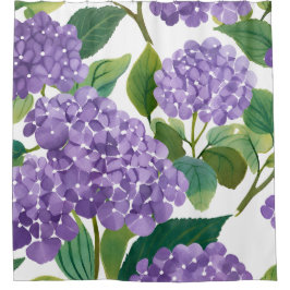 Cortina De Ducha Hortensia Púrpura Floral Acuarela Costera