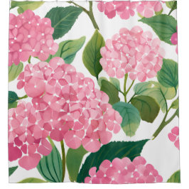Cortina De Ducha Hortensia Rosa Acuarela Floral Costera
