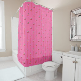 Cortina De Ducha Hot Pink Retro Berry Cherry Sesenta Stripes