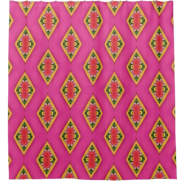 Cortina De Ducha Hot Pink Retro Diamond Shower Curtain (Anverso)